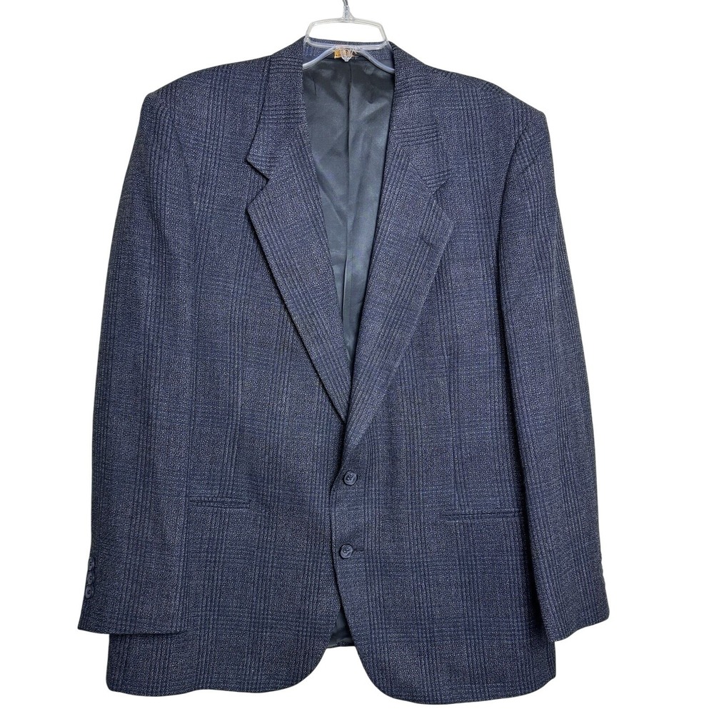 Vintage Nino Cerruti Rue Royale Plaid Blazer‎ Sport Coat Blue Gray 44R